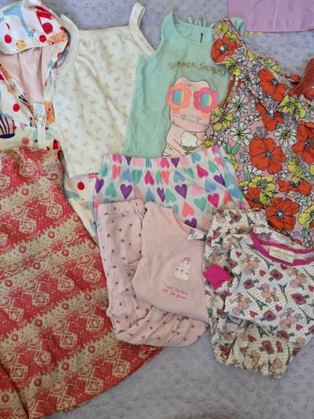 Girls 4T Clothing Bundle Windbreaker Pajamas Romper Dress 10 Pieces